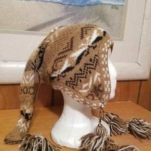 Alpaca knitted Hat Goblin Brown New .
